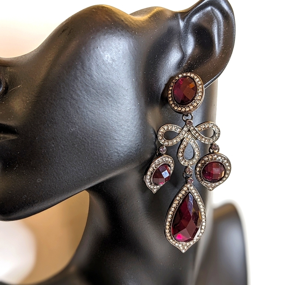 7 Charming Sisters NWT "Merlot" Crystal Statement Earrings - Picture 2 of 6